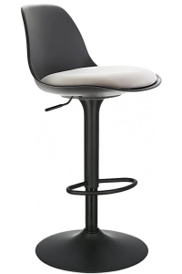 Nadya Bar Sandalyesi - Beyaz Deri - Mat Siyah Ayaklı Yüksek Bar Taburesi  2